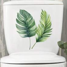 1入組綠色植物葉子廁所貼紙,自粘式廁蓋貼紙,浴室牆貼,廁所蓋裝飾 - 綠色 - 查看 2