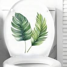1入組綠色植物葉子廁所貼紙,自粘式廁蓋貼紙,浴室牆貼,廁所蓋裝飾 - 綠色 - 查看 4