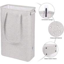 2pcs/Set Slim Laundry Basket With Handles, Foldable Linen Hampers With Inner Lining And Detachable Tough Frame For Toy And Clothing Organization In Bedroom - Light Grey - View 3