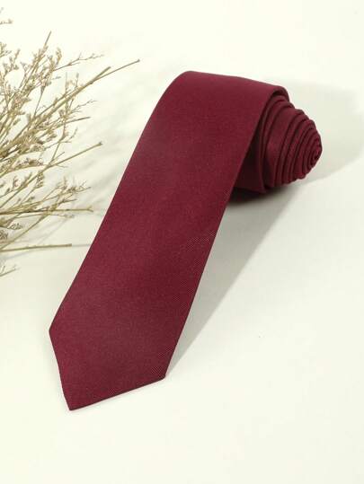 1 pieza Corbata de hombre de color rojo vino sólido y con patrón de rayas horizontales, ligera y adecuada para negocios, banquetes y uso casual diario