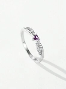 1入組925純銀浪漫粉紅心形人造戒指,情人節精美珠寶禮物,適用於女性