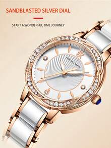 FANSICHEN 1入組女士手錶禮品套裝，精美錶盒配鑲有玫瑰金鑽石裝飾的創意表盤，防水手鏈女士手錶，搭配流行的玫瑰金白色錶帶，適合作為送給妻子、女朋友、姐妹、聖誕禮品等，石英女錶禮品套裝 - 玫瑰金 - 查看 6