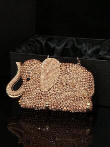 Glittering Evening Bags, Gift, Fashionable & Luxurious, Heavy Duty, Mini Jeweled Rhinestone Sparkling Chain Shoulder Elephant Shaped Unique Dinner Party Bag, Suitable For Party, Wedding, Dance Party - Champagne - View 4