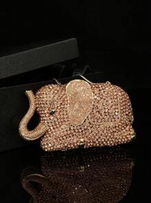 Glittering Evening Bags, Gift, Fashionable & Luxurious, Heavy Duty, Mini Jeweled Rhinestone Sparkling Chain Shoulder Elephant Shaped Unique Dinner Party Bag, Suitable For Party, Wedding, Dance Party - Champagne - View 1