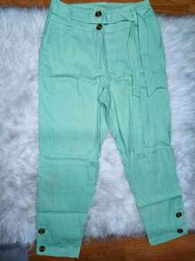 Pantalón De Lino Para Mujer - verde menta - Ver 1