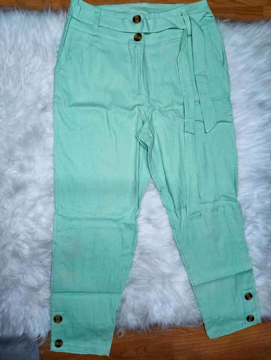 Pantalón De Lino Para Mujer - verde menta - Ver 1