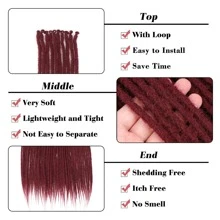 DZfirst 1 /4 Packs(10/40Strands) Thin 0.6cm Dreadlock Handmade Hip-Hop Style Dreadlocks Extensions Burgundy 18-36Inch Synthetic Heat Resistant Wigs Pre Stretched Hair Extensions Braiding Hair - Burgundy - View 4