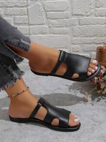 Dép đi biển phong cách cổ điển dành cho nữ, đế bằng, cỡ lớn, thường ngày - màu đen - Xem 6