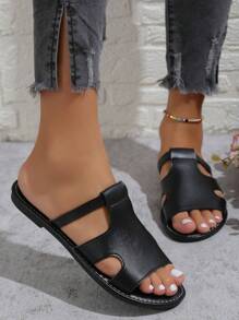 Dép đi biển phong cách cổ điển dành cho nữ, đế bằng, cỡ lớn, thường ngày - màu đen - Xem 5