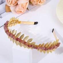 1pc Natural Crystal Golden/silver Leaf Design Headband For Diy, Wholesale Popular European And American Style Hair Accessories - Multicolor - View 14