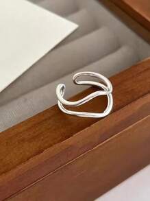 1 chiếc nhẫn sóng hai lớp bạc Sterling S925 độc đáo và thời trang với phần mở bất đối xứng, hoàn hảo để đeo hàng ngày và làm quà tặng - Bạc - Xem 5