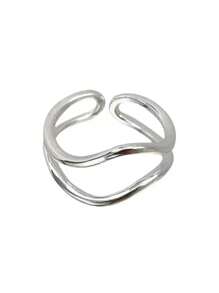 1 chiếc nhẫn sóng hai lớp bạc Sterling S925 độc đáo và thời trang với phần mở bất đối xứng, hoàn hảo để đeo hàng ngày và làm quà tặng - Bạc - Xem 4