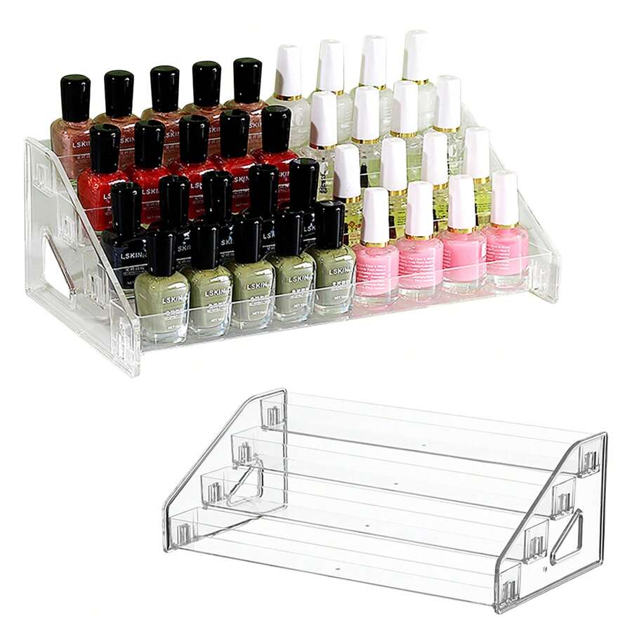 4層壓克力指甲油整理盒,透明指甲油展示架,化妝品,香水和太陽眼鏡桌面支架,精油收納架(4層) - 無色 - 查看 1