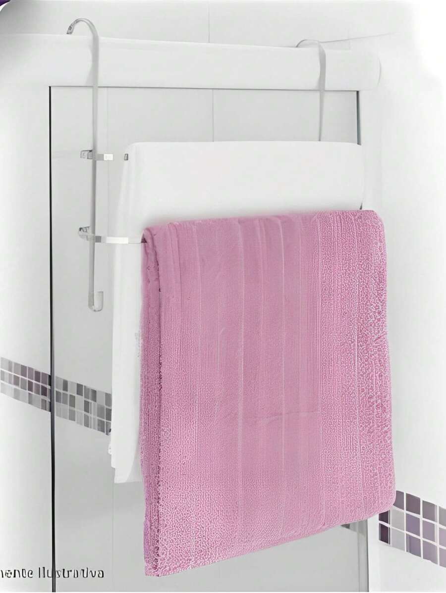 Suporte Porta Toalha Cromado Duplo Encaixar Box Sem furos Toalheiro CROMADO - Prata - Visão 1