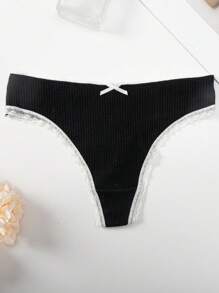 3入組女士可愛的黑、白、灰色卷邊蕾絲裝性感丁字褲 - 彩色 - 查看 6