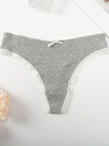 3入組女士可愛的黑、白、灰色卷邊蕾絲裝性感丁字褲 - 彩色 - 查看 8