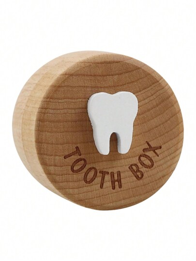 Christmas Decoration 1 Pc Wooden Teeth Storage Box For Kids Toys, Children's Teeth Memorial Round Wooden Box, Teeth Collection Preservation Box Gift For Boys And Girls,Tooth Box
