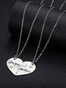 2 件/套創意時尚母女字母心型拼圖吊墜項鍊母親節感恩節禮物 - 銀色 - 查看 3