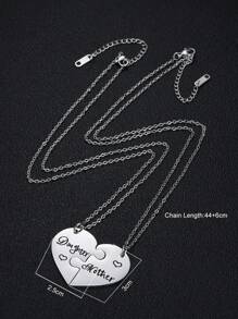 2 件/套創意時尚母女字母心型拼圖吊墜項鍊母親節感恩節禮物 - 銀色 - 查看 5
