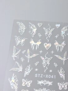 2入組白色鏡面蝴蝶紋指甲貼紙，雷射蝴蝶星粘貼滑塊時尚3D指甲藝術貼紙裝飾貼紙DIY - 白色 - 查看 3