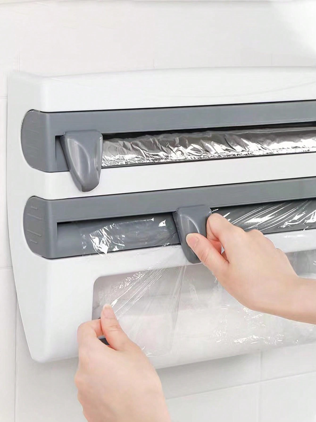 Dispenser 3 In 1 Con Taglierino Per Pellicola Trasparente, Alluminio E Carta Da Forno – Organizzatore Da Parete Per Cucina, Legno Naturale