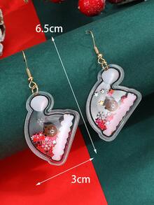 1對新款甜美可愛星星和閃爍液體充填耳掛聖誕帽耳環,適用於女性節慶佩戴和禮物