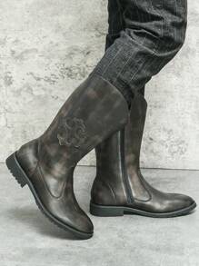 New Men'S Western Cowboy Boots Classic Retro Versatile Side Zipper Round Toe Brown 'S Boots - Black - View 1