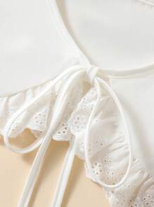 1 件女士时尚肩带，带彼得潘领和蕾丝装饰，适合日常穿着情人节 - 白色 - 查看 4