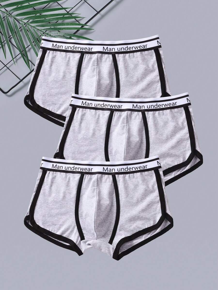 Pack De 3 Calzoncillos Bóxer Con Borde Enrollado Y Bloques De Color Para Hombre Con Estampado De Letras - Gris - Ver 1