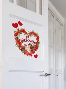 1入情人節玫瑰花花環,愛心&英文歡迎詞&小鳥設計門貼,傢俱裝飾壁貼