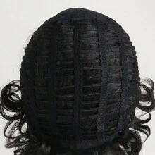 10英寸時尚短卷曲帶劉海發片,自然黑色,適合日常穿著 - 黑色 - 查看 8