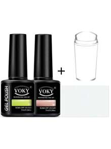 VOKY New Arrival Transparent Silicone Nail Art Stamp Suitable For French Pointed & Square Shaped Nails, Dual-Color Nail Polish Gel Polish Polishing Tools Set, Manicure Templates, Diy Transparent Silicone Stamp Suitable For Quick French Pointed Nails - Multicolor - View 2