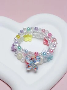 3pcs/set Child Beaded Bracelets With Colored Acrylic Beads, Butterfly & Flower Charms Accessories - Multicolor - View 1