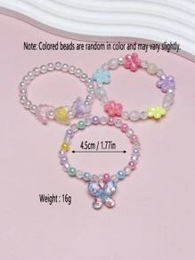 3pcs/set Child Beaded Bracelets With Colored Acrylic Beads, Butterfly & Flower Charms Accessories - Multicolor - View 4