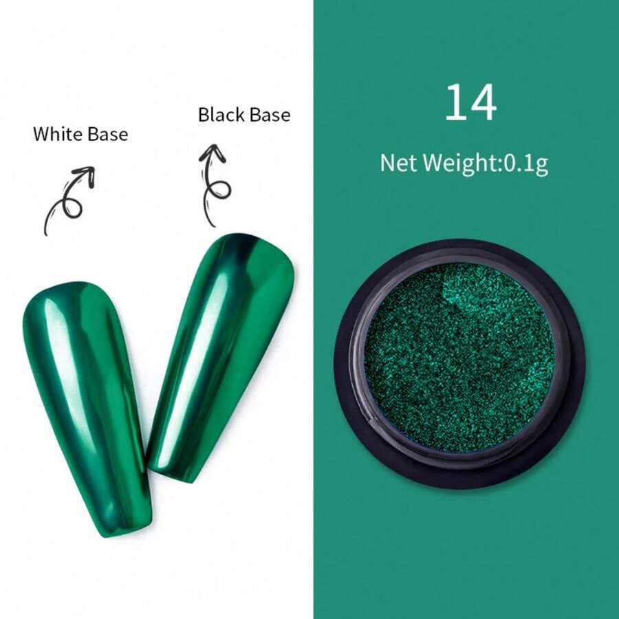 1 Box Nail Mirror Powder, Dark Green Solid Color Holographic Fine Glitter Metal Pigment Mirror Effect Nail Powder, Suitable For Home & Salon Nail Art Diy Decoration Nail Charms Nail Gems Nail Supplies St. Patrick's Day