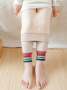 1 件装幼儿女孩彩虹条纹加厚保暖内衬连裤袜，适合运动和日常穿着 - 彩色 - 查看 1