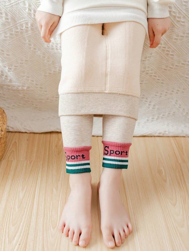 1 件装幼儿女孩彩虹条纹加厚保暖内衬连裤袜，适合运动和日常穿着 - 彩色 - 查看 1
