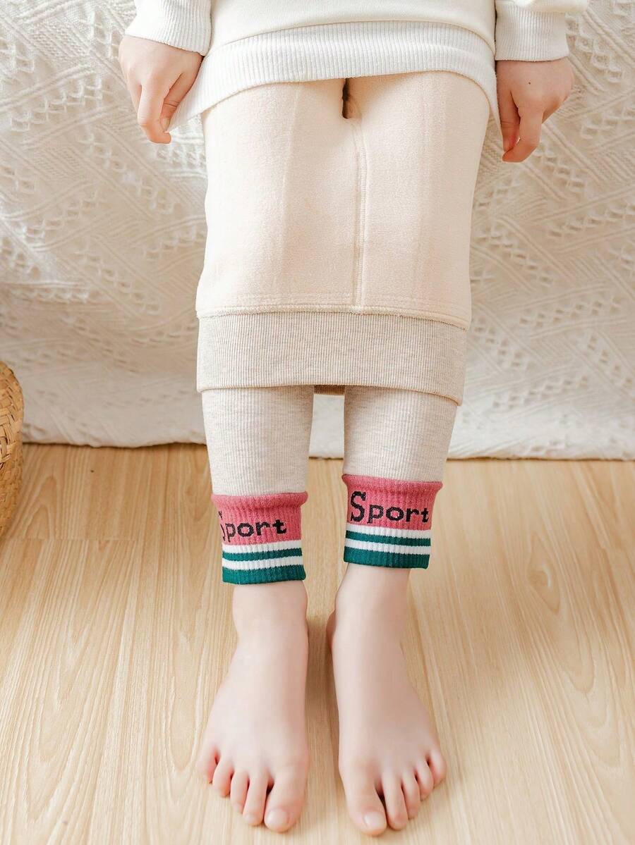 1 件装幼儿女孩彩虹条纹加厚保暖内衬连裤袜，适合运动和日常穿着 - 彩色 - 查看 1