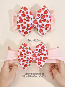 1個大蝴蝶結嬰兒頭帶,可愛的草莓圖案頭髮蝴蝶結,女孩子彈力頭帶,嬰兒髮飾。