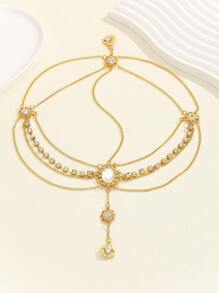 1入組女士波西米亞風格金屬鑲嵌珠寶層次流蘇頭飾,適用於日常使用、聚會、表演、節日、禮物、性感裝飾