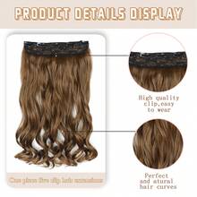 夾式髮條延長配件,22英寸單片髮條,長厚海灘波浪狀自然柔軟合成毛髮,適用於女士,黑褐色 - 鏽棕色 - 查看 3