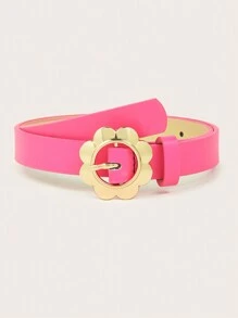 1pc Kid's Gold Flower Buckle Pu Belt - Hot Pink - View 1