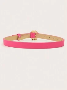 1pc Kid's Gold Flower Buckle Pu Belt - Hot Pink - View 3