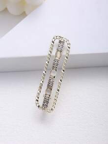 鑲嵌鑽石的鏈條和金屬極簡主義的碎髮夾,適用於劉海 - 金色 - 查看 3