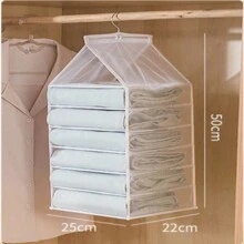 可見收納架,可洗懸掛衣服收納架帶衣架,可折疊衣櫃整理收納掛袋6層擺放褲子、背心、毛巾、t卹和毛衣 - 白色 - 查看 2