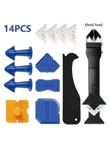 4-in-1 Silicone Caulking Tool Kit With Stainless Steel Head, Sealant Nozzle, Grout Scraper, Perfect For Kitchen Bathroom Window And Sink Joint - Blue - View 5