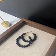 Europe And America Style 6mm Beaded Soft Pottery Earrings For Women - Black - View 2