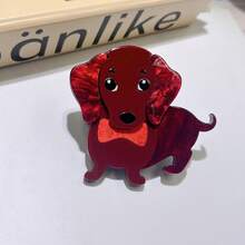 1個時尚的紅色亞克力柯基狗胸針,手工製作的3d卡通動物徽章,適用於裙裝或西裝飾品 - 紅色 - 查看 3