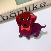 1個時尚的紅色亞克力柯基狗胸針,手工製作的3d卡通動物徽章,適用於裙裝或西裝飾品 - 紅色 - 查看 4