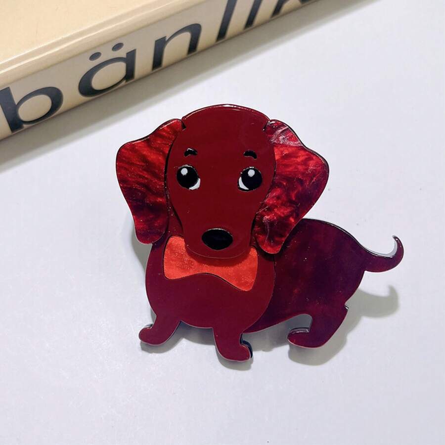 1個時尚的紅色亞克力柯基狗胸針,手工製作的3d卡通動物徽章,適用於裙裝或西裝飾品 - 紅色 - 查看 1